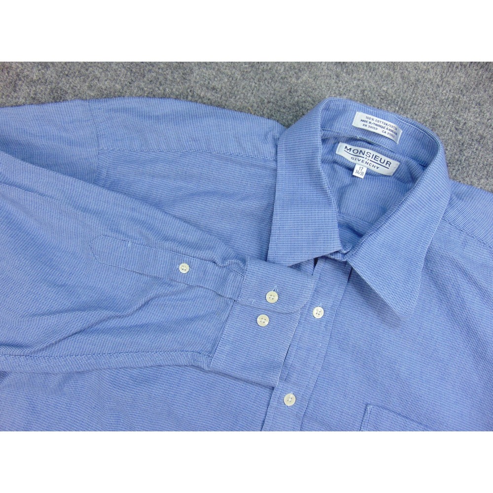 Givenchy Monsieur Shirt Mens 17x34/35 Blue Check‎ Button Down Dress Cotton